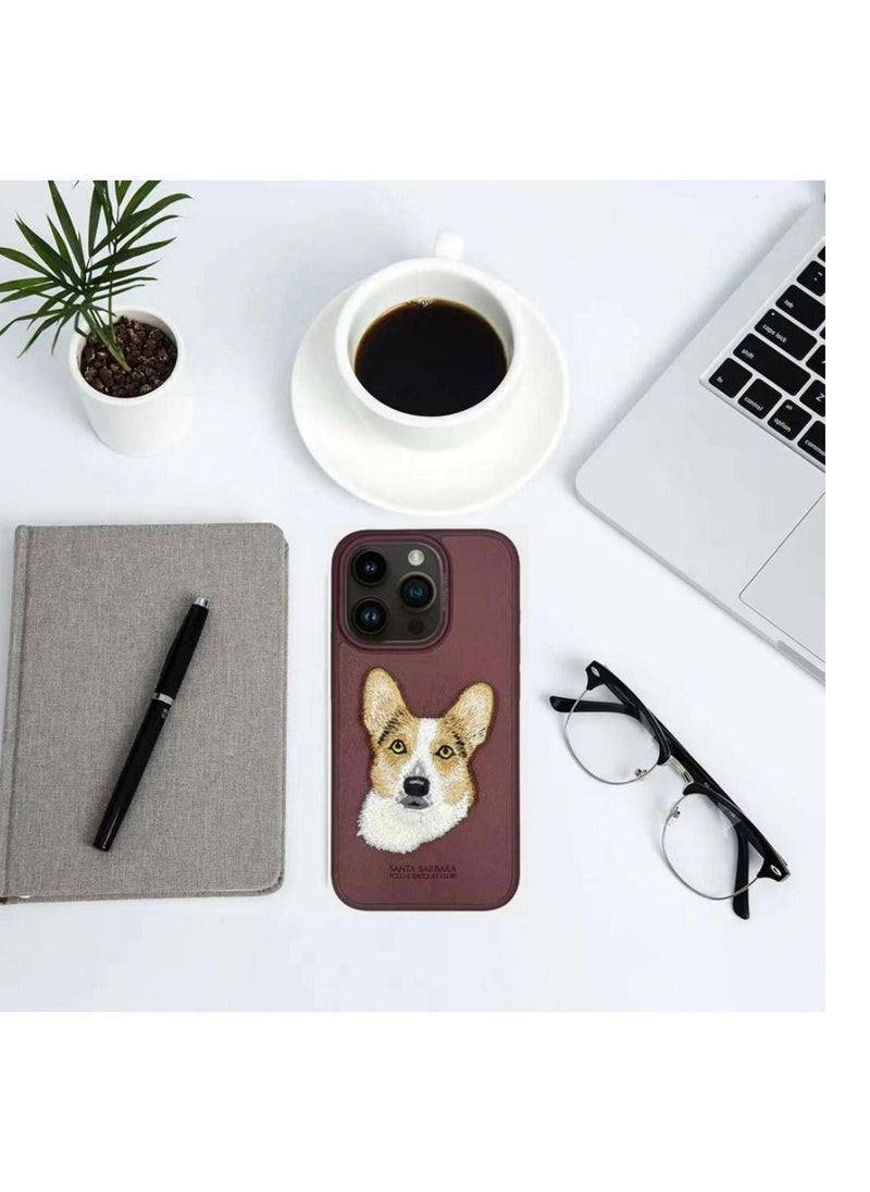 SANTA BARBARA POLO & RACQUET CLUB Polo Curtis Series Embroidery Dog Phone Case for iPhone 15 Pro Max | Luxury PU Leather, Threaded Embroidery, Shockproof, Scratch-Resistant, Soft Grip, Drop Protection, Precise Cutouts for Camera & Ports - Red  - Image 2