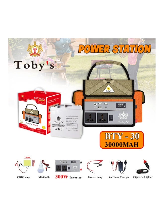 توبيز بطارية Tobys BTY 30A قابلة لإعادة الشحن بقوة 30000 مللي أمبير/ساعة مع محول طاقة 300 واط، مثالية للتخييم-BTY 30A - Image 1