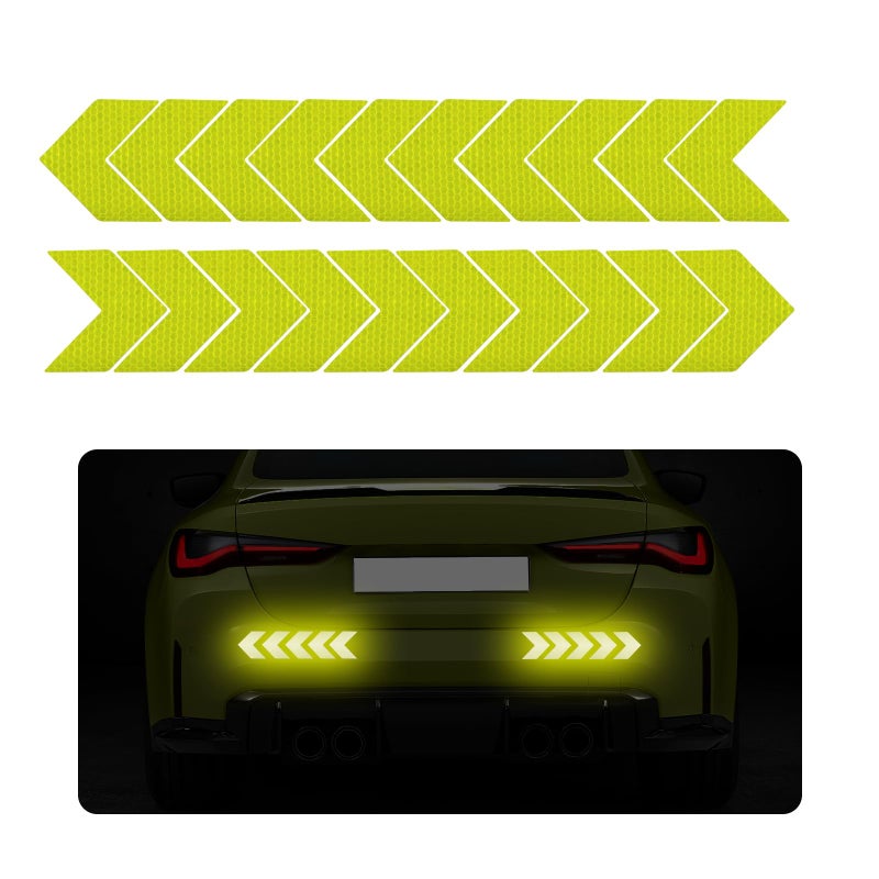 Sylvil 20 PCS Car Arrow Reflective Stickers Waterproof Safety Warning Sign Reflective Decal High Night Visibility Reflector Tape for Auto Trunk Rear Bumper Body Car Accessories Fluorescent Yellow - Image 3