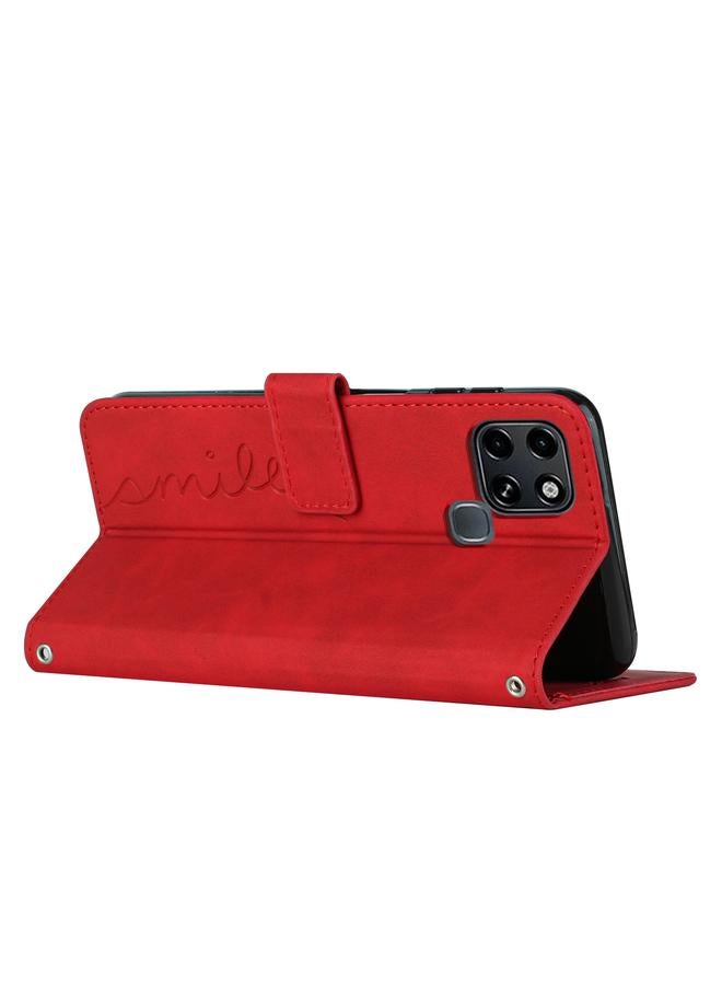 Zaboon Case For Infinix Smart 6 Skin Feel Heart Pattern Leather Phone Case With Lanyard - Image 3