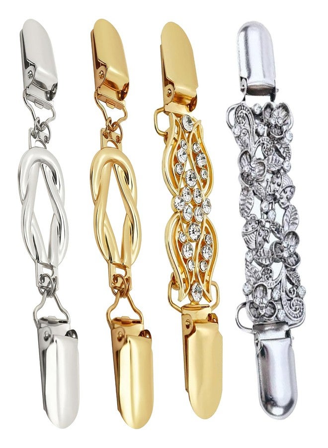 SQUISHCO 4Pcs Cinch Clip for Shirt, Shirt Tightening Clips for Women, Elegant Flower and Butterfly Design with Rhinestones, Perfect for Sweaters Dresses and Scarves (4PCS(Silver+Gold）B) - Image 1