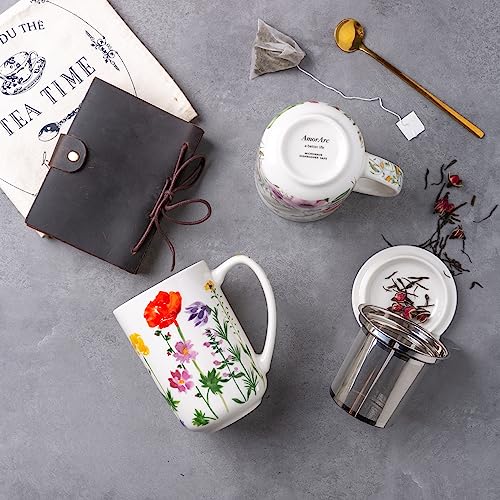 AmorArc Porcelain Tea Mug with Infuser and Lids, 18 Oz Coffee Cup Strainer with Bag Holder for Loose Leaf Tea, Tea Steeping Coffee Mug for House-warming Wedding Birthday Gift - Image 5