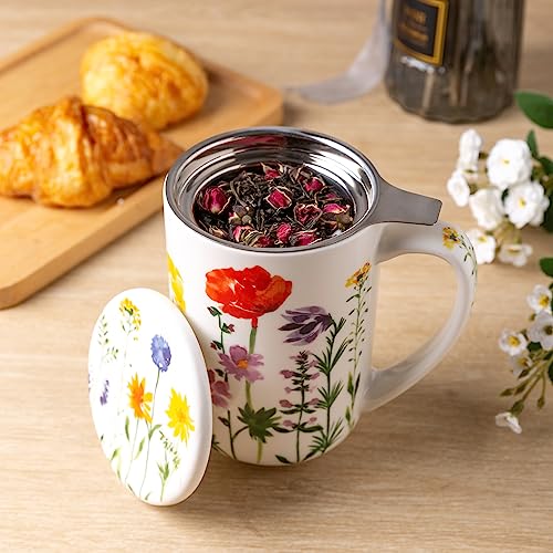 AmorArc Porcelain Tea Mug with Infuser and Lids, 18 Oz Coffee Cup Strainer with Bag Holder for Loose Leaf Tea, Tea Steeping Coffee Mug for House-warming Wedding Birthday Gift - Image 3