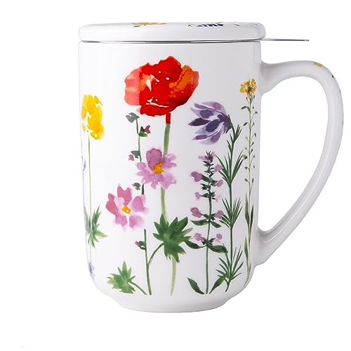 AmorArc Porcelain Tea Mug with Infuser and Lids, 18 Oz Coffee Cup Strainer with Bag Holder for Loose Leaf Tea, Tea Steeping Coffee Mug for House-warming Wedding Birthday Gift - Image 1