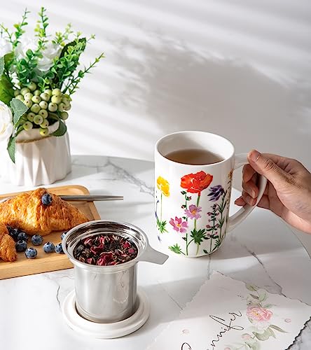 AmorArc Porcelain Tea Mug with Infuser and Lids, 18 Oz Coffee Cup Strainer with Bag Holder for Loose Leaf Tea, Tea Steeping Coffee Mug for House-warming Wedding Birthday Gift - Image 4
