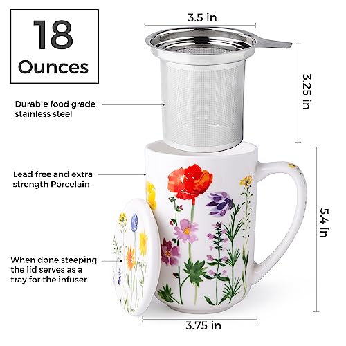 AmorArc Porcelain Tea Mug with Infuser and Lids, 18 Oz Coffee Cup Strainer with Bag Holder for Loose Leaf Tea, Tea Steeping Coffee Mug for House-warming Wedding Birthday Gift - Image 2
