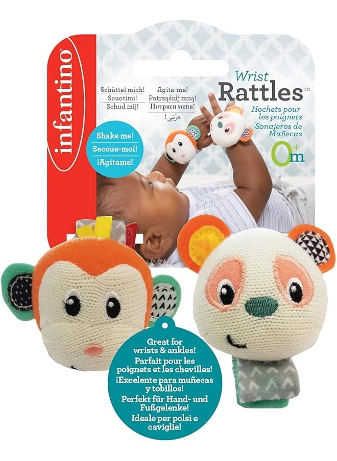 infantino - Wrist Rattles Monkey Panda Baby Teething And Rattling Toy Multicolor Wrist Rattles Monkey Panda In206892 Large - Image 1