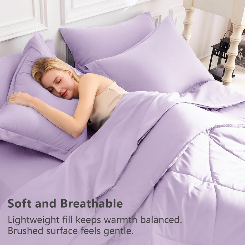 CozyLux Full Size Comforter Sets Light Purple - 7 Pieces Lavender Bed in a Bag Full, Luxury Soft Bed Set for All Seasons, Bedding Set with Down Alternative Comforter, Sheets, Pillowcases & Shams - Image 3