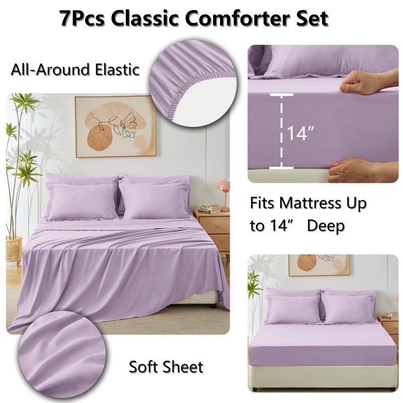 CozyLux Full Size Comforter Sets Light Purple - 7 Pieces Lavender Bed in a Bag Full, Luxury Soft Bed Set for All Seasons, Bedding Set with Down Alternative Comforter, Sheets, Pillowcases & Shams - Image 5