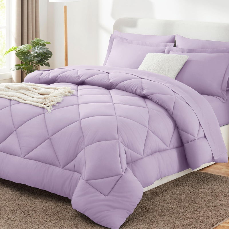 CozyLux Full Size Comforter Sets Light Purple - 7 Pieces Lavender Bed in a Bag Full, Luxury Soft Bed Set for All Seasons, Bedding Set with Down Alternative Comforter, Sheets, Pillowcases & Shams - Image 1