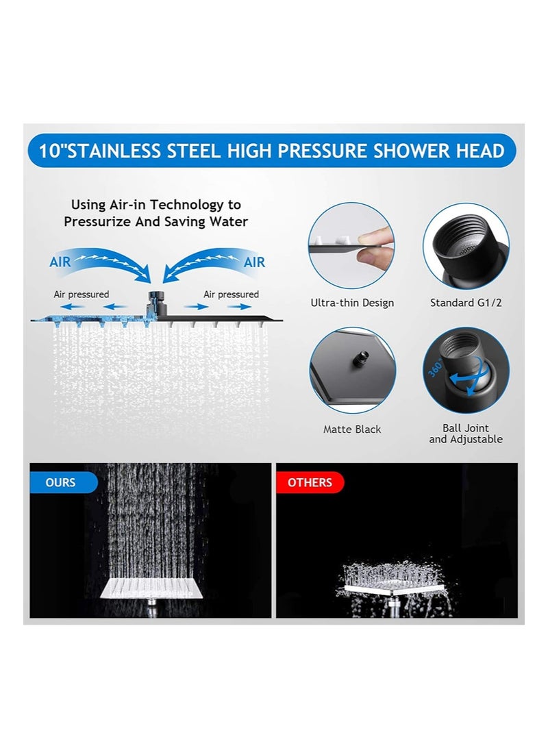 هالونهي مجموعة رأس الدش، رأس دش مطري عالي الضغط 10 بوصة مع ذراع تمديد قابل للتعديل 11 بوصة و5 إعدادات محمولة باليد، رذاذ دش قوي ضد الماء منخفض الضغط مع خرطوم طويل (أسود) - Image 4