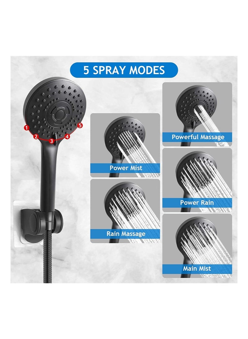 هالونهي مجموعة رأس الدش، رأس دش مطري عالي الضغط 10 بوصة مع ذراع تمديد قابل للتعديل 11 بوصة و5 إعدادات محمولة باليد، رذاذ دش قوي ضد الماء منخفض الضغط مع خرطوم طويل (أسود) - Image 3