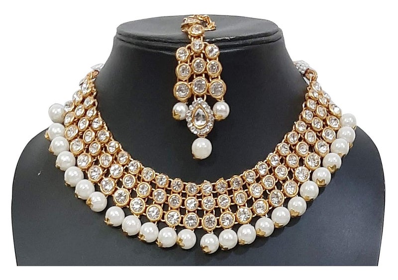 CHRISHAN Store gold plated designer stone pearl necklace set for women and girls. - Image 4
