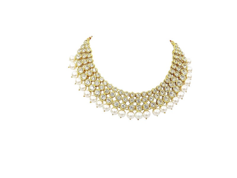 CHRISHAN Store gold plated designer stone pearl necklace set for women and girls. - Image 3