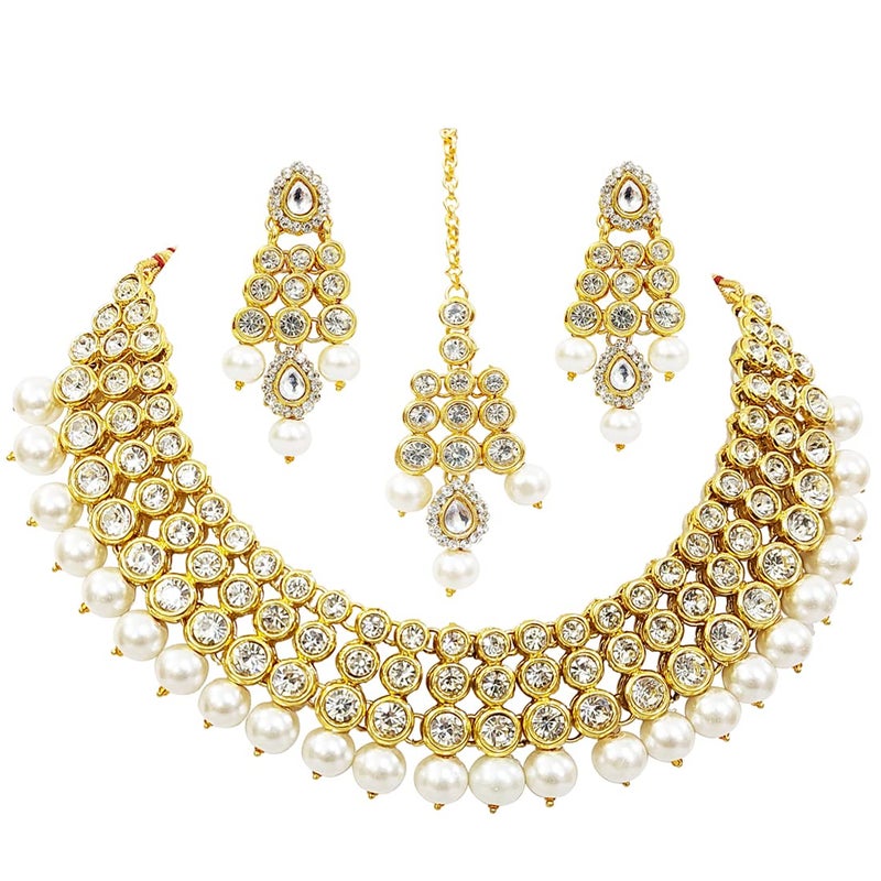 CHRISHAN Store gold plated designer stone pearl necklace set for women and girls. - Image 1