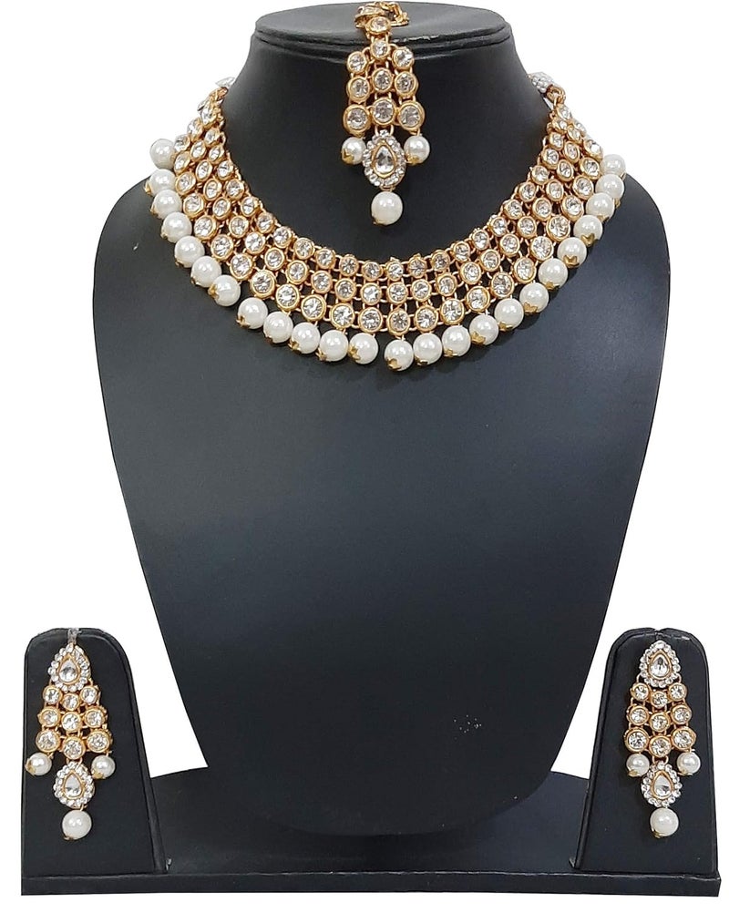 CHRISHAN Store gold plated designer stone pearl necklace set for women and girls. - Image 2