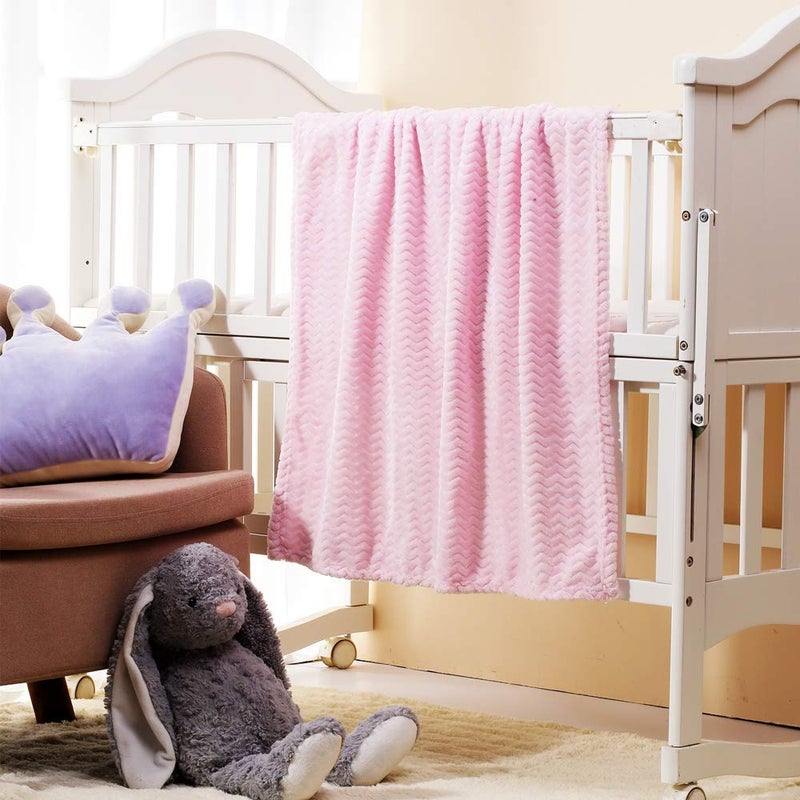 CREVENT 30''X40'' Soft Cozy Warm Baby Blankets for Boys Girls Solid Color - All Season Use - Newborn Essentials (Wave Baby Pink) - Image 2