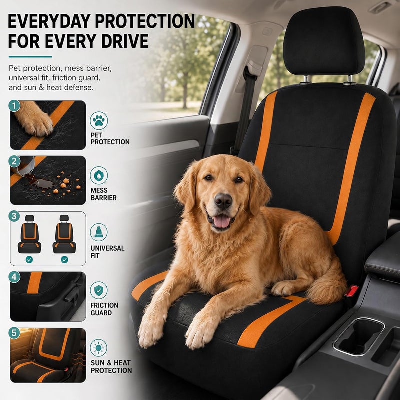 FH Group Car Seat Covers Front Set in Cloth -Car Seat Covers for Low Back Car Seats with Removable Headrest,Universal Fit,Automotive SeatCovers,Washable Car SeatCover for SUV,Sedan,Van Orange - Image 5