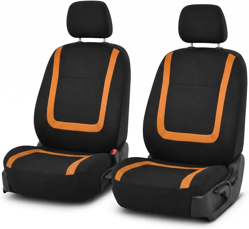 FH Group Car Seat Covers Front Set in Cloth -Car Seat Covers for Low Back Car Seats with Removable Headrest,Universal Fit,Automotive SeatCovers,Washable Car SeatCover for SUV,Sedan,Van Orange - Image 1