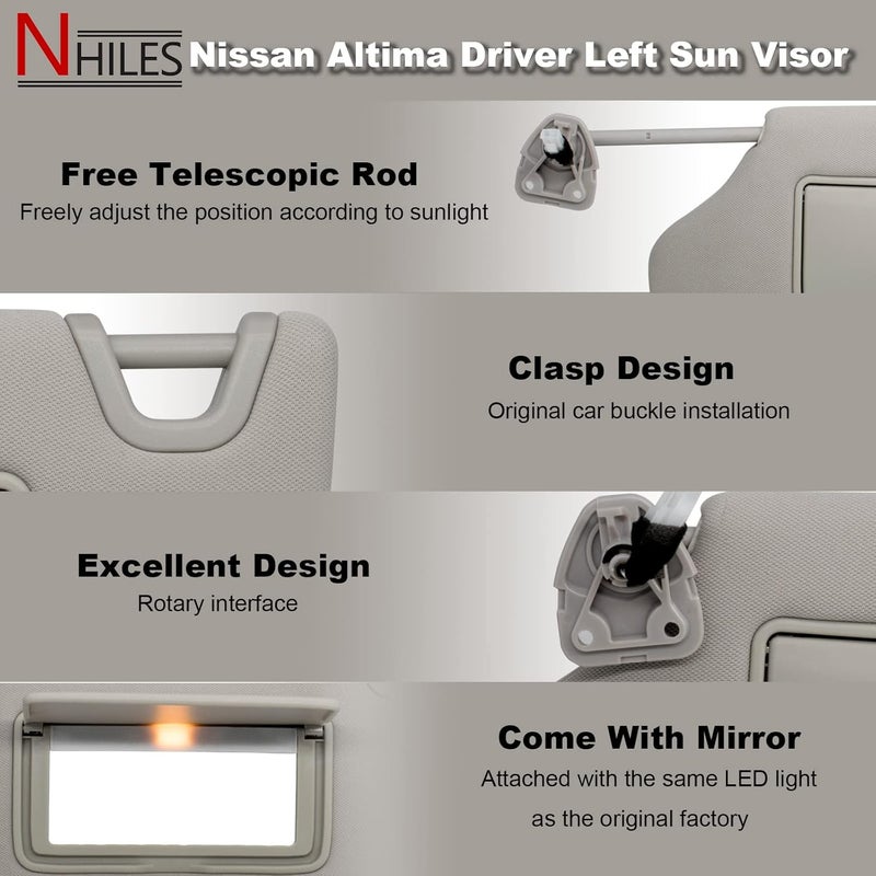 Cost effective fine quality NHILES Left Driver Side Sun Visor Fit for Nissan Altima 2013 2014 2015 2016 2017 2018 with Light Switch 96401-3TA2A Single & bulk use compatible - Image 3