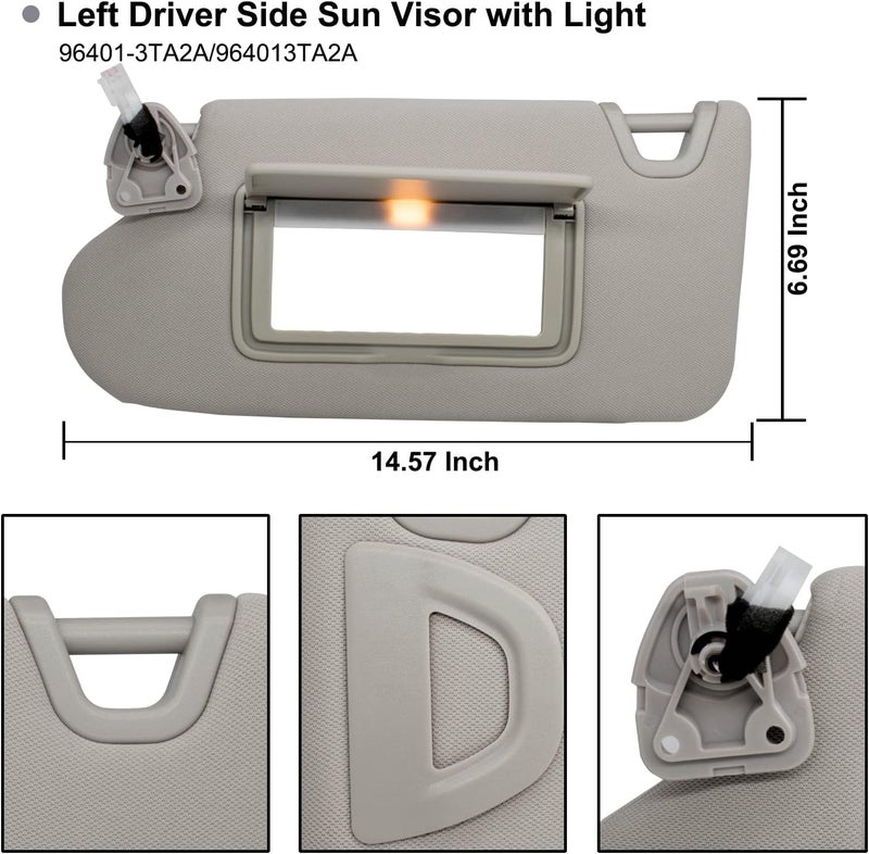 Cost effective fine quality NHILES Left Driver Side Sun Visor Fit for Nissan Altima 2013 2014 2015 2016 2017 2018 with Light Switch 96401-3TA2A Single & bulk use compatible - Image 4