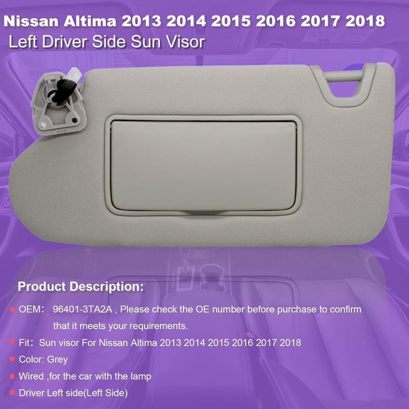 Cost effective fine quality NHILES Left Driver Side Sun Visor Fit for Nissan Altima 2013 2014 2015 2016 2017 2018 with Light Switch 96401-3TA2A Single & bulk use compatible - Image 2