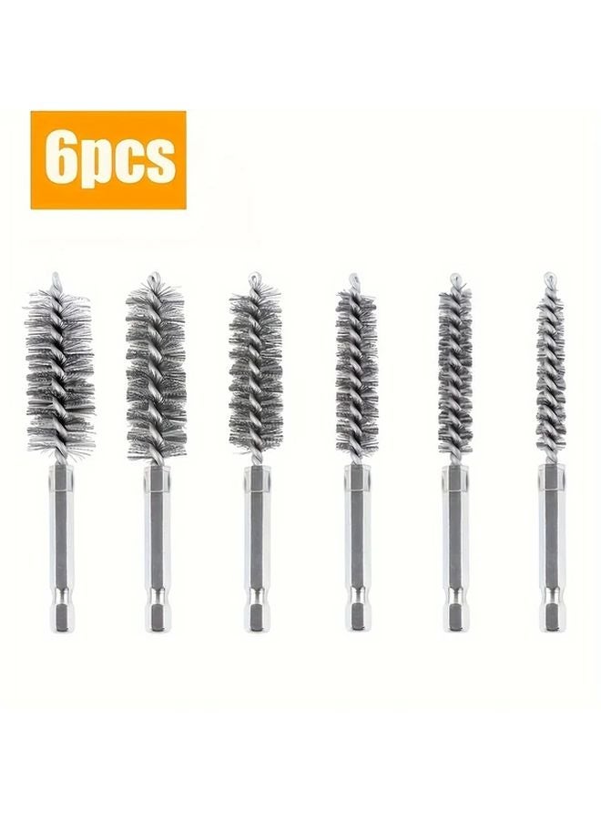 6Pcs Stainless Steel Bore Brushes 8 19mm 1 4 Hex Shank Rust Removal Drill Accessories - Image 1