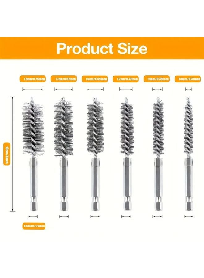 6Pcs Stainless Steel Bore Brushes 8 19mm 1 4 Hex Shank Rust Removal Drill Accessories - Image 4