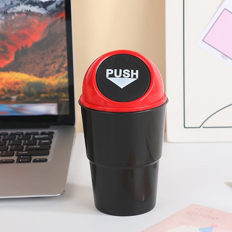 Red Push Button Car Trash Bin Portable Car Garbage Can Sport Compact Waste Disposal - Image 2