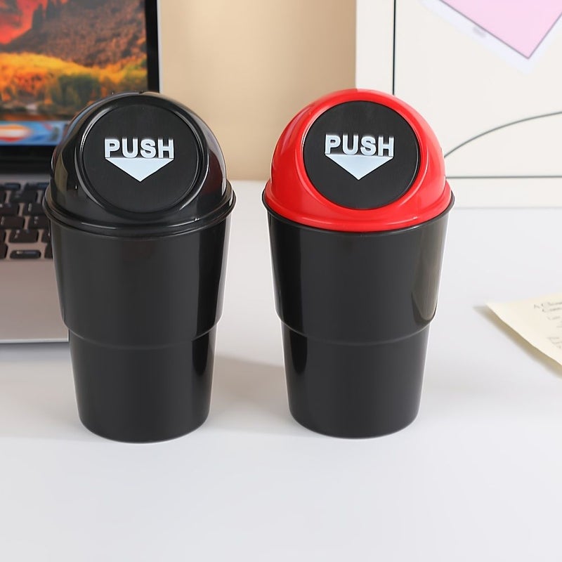 Red Push Button Car Trash Bin Portable Car Garbage Can Sport Compact Waste Disposal - Image 1