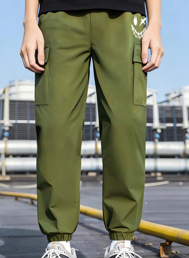 Take Two  Boys Green Cargo Pants With Smile Graphic for Men | Best Price UAE