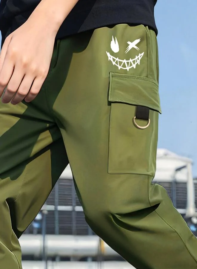 Take Two  Boys Green Cargo Pants With Smile Graphic for Men | Best Price UAE