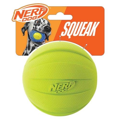 Nerf Dog Rubber Ball Dog Toy with Squeaker Lightweight Durable and Water Resistant 4 Inch Diameter for MediumLarge Breeds Single Unit Green - Image 1