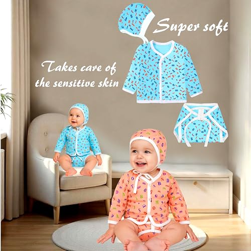 Toddylon New Born Baby Clothes Jhabla Set | Baby Dress | Front Open Shirt | Nappies | Caps | Cotton | Clothing Set | Sleepwear | Gift Combo | Boys & Girls (0-6 Months) - Image 4