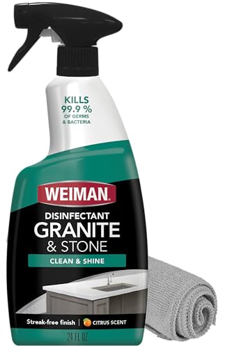 Weiman Disinfectant Granite Cleaner and Polish With Microfiber Cloth Safely Clean Disinfect and Shine Granite Marble Soapstone Quartz Quartzite Slate Limestone Corian Laminate Tile Countertop - Image 1