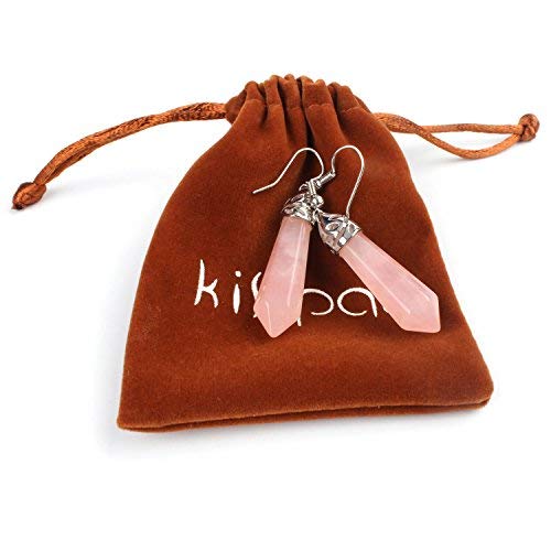 KISSPAT Real Natural Rose Quartz Healing Point Crystal Gemstone Chakra Dangle Earrings - Image 5