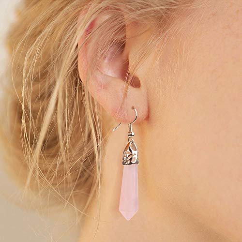 KISSPAT Real Natural Rose Quartz Healing Point Crystal Gemstone Chakra Dangle Earrings - Image 2