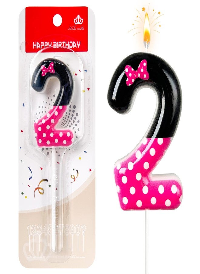 JonesLi 2nd Pink Black Birthday Candles for Girls，Number Birthday Decorations for Girls，Pink Mouse Cake Topper Cupcake Decor，Cartoon Themed Birthday Party Decorations Supplies - Image 1