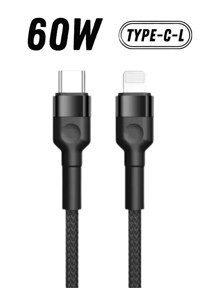 Hamzone Type C to Lightning Fast Charging Cable 60W 1M, Nylon Braided USB-C to Lightning Charger Cord for iPhone, iPad, MacBook, Supports PD Fast Charging - Image 1