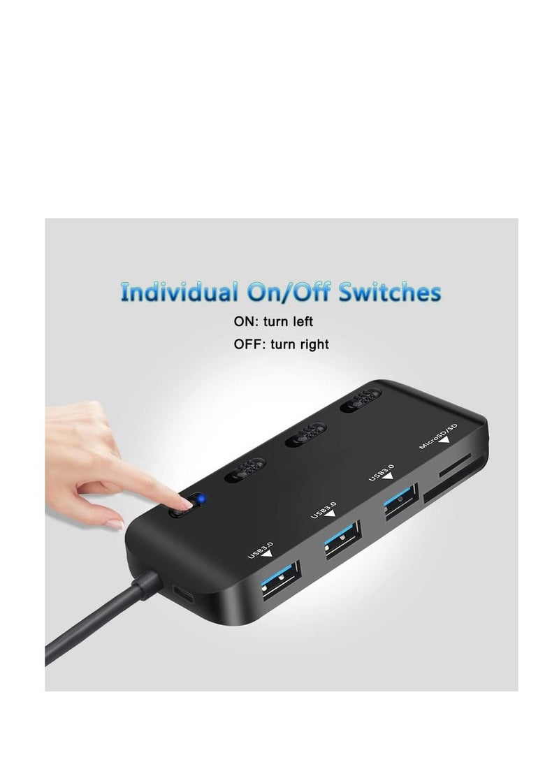 USB Hub with SD Card Reader USB 3.0 Hub with 3 USB Ports and 2 Card Slots SD/Micro SD Card Reader - Image 3