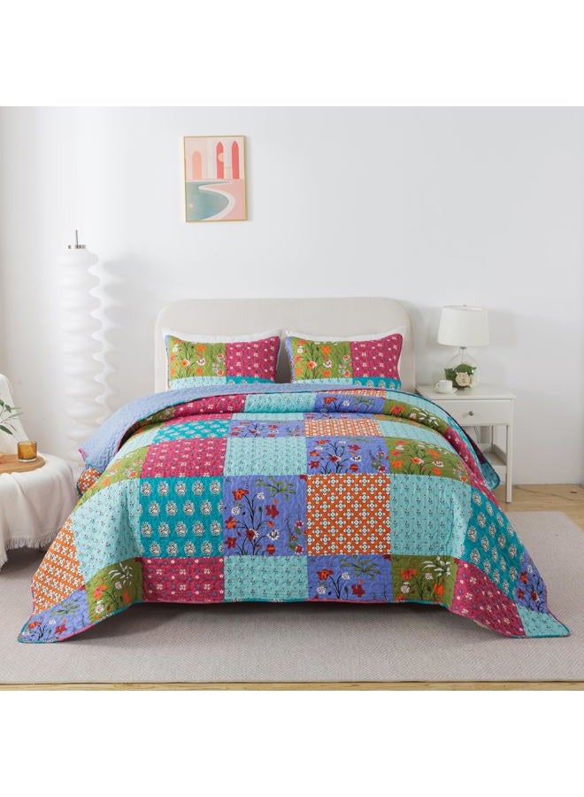 SLPR All is Bright 3-Piece Quilt Set – King Size with 2 Shams, Summer Lightweight Quilted Bedspread with Colorful Patchwork, Bohemian Vintage-Inspired Bedding for All Seasons - Image 2