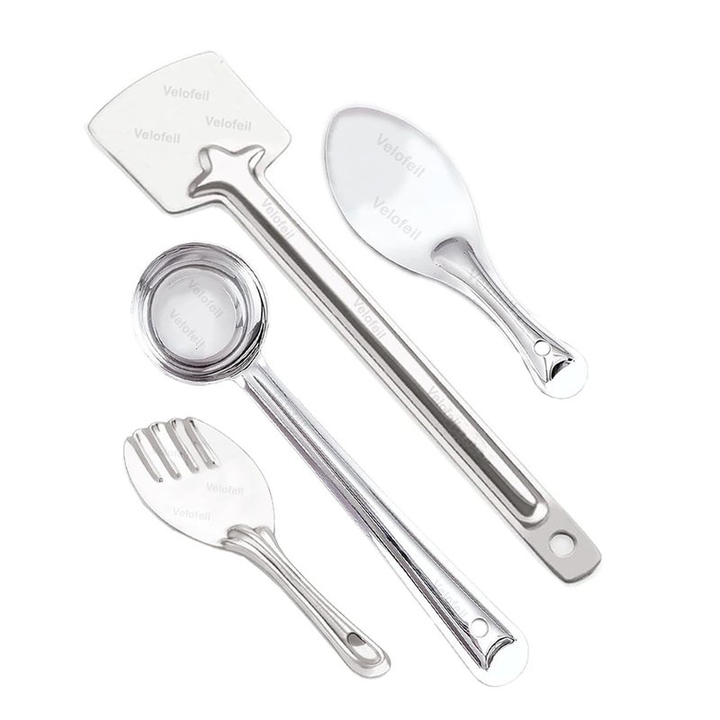 Velofeil Set of 4 Stainless Steel Kitchen Tools 235cm Panja Plain Rice Spoon 315 cm Laddle 305cm Turner Spatula Ideal for Cooking Serving - Image 1