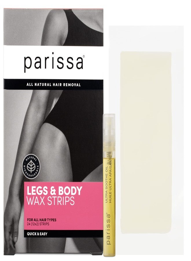 Parissa Legs & Body Biodegradable Wax Strips Kit | Ready-to-Use Large Wax Strips for At-Home Hair Removal, Suitable for All Hair Types | Includes Post-Wax Ultra Soothe Oil | 24 Strips (12 x 2) - Image 1