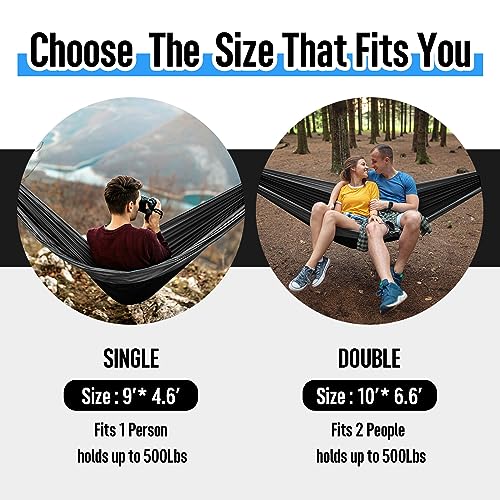 Grassman Camping Hammock Double & Single Portable Hammock with Tree Straps, Lightweight Nylon Parachute Hammocks Camping Accessories Gear for Indoor Outdoor Backpacking, Travel, Hiking, Beach - Image 2