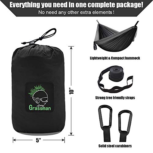 Grassman Camping Hammock Double & Single Portable Hammock with Tree Straps, Lightweight Nylon Parachute Hammocks Camping Accessories Gear for Indoor Outdoor Backpacking, Travel, Hiking, Beach - Image 3