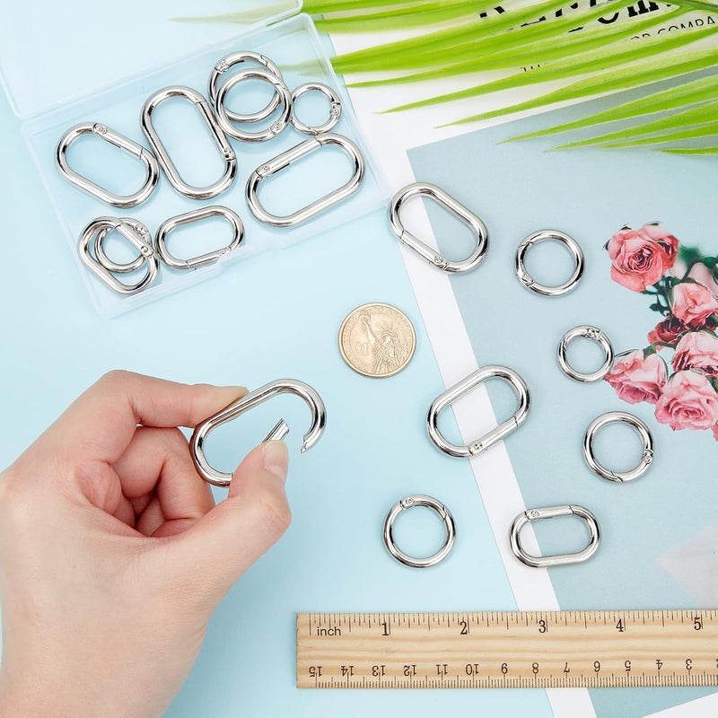 klarako 24 Pieces Spring Gate Rings, 20/25/27/31/38/44mm Spring O Rings Round Loaded Gate Oval Clips Snap Hooks Trigger Spring Keyring Buckle DIY Accessories for Bag Purse Shoulder Strap Key Chains - Image 4