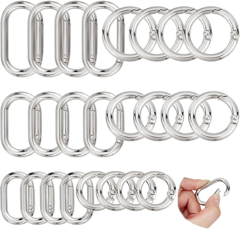 klarako 24 Pieces Spring Gate Rings, 20/25/27/31/38/44mm Spring O Rings Round Loaded Gate Oval Clips Snap Hooks Trigger Spring Keyring Buckle DIY Accessories for Bag Purse Shoulder Strap Key Chains - Image 1