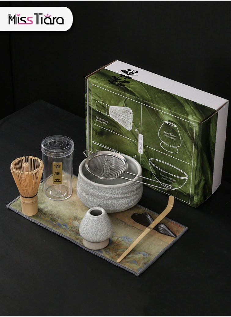 MissTiara Japanese Matcha Tea Set, 7Pcs Matcha Whisk Set with Matcha Bowl, Matcha Bamboo Whisk, Scoop, Whisk Holder, Stainless Steel Tea Sifter, Tea Making Kit Assorted  - Image 2