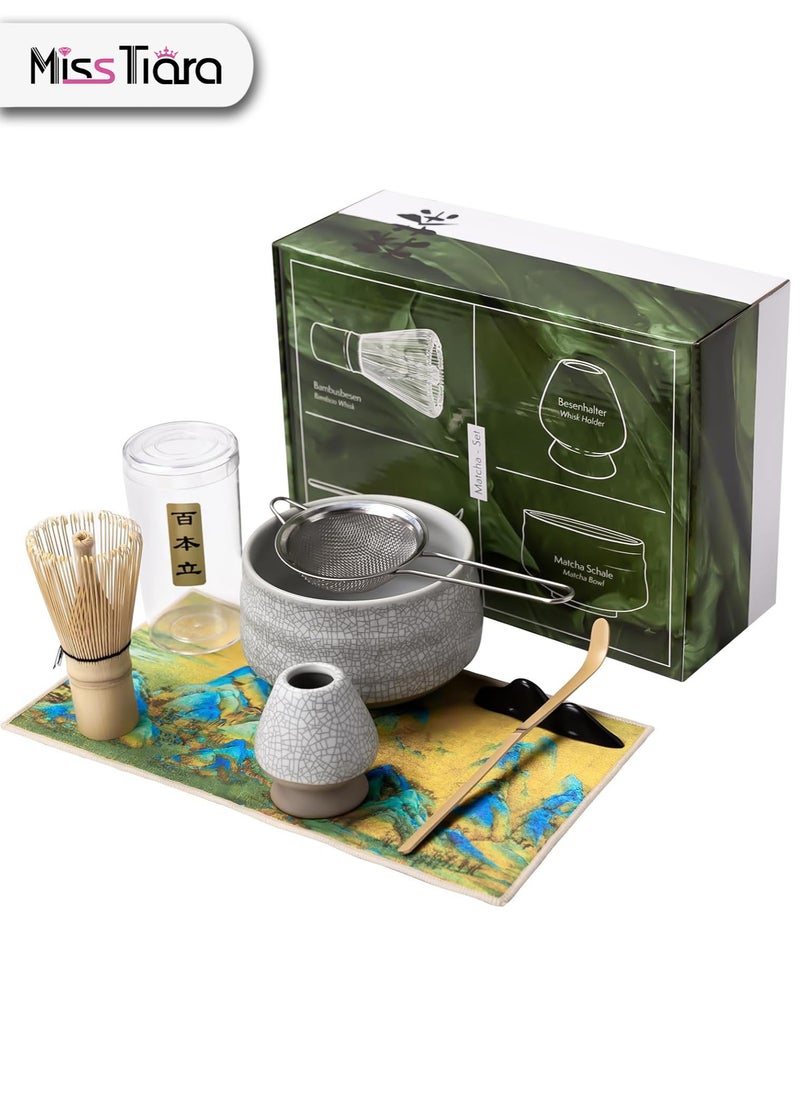 MissTiara Japanese Matcha Tea Set, 7Pcs Matcha Whisk Set with Matcha Bowl, Matcha Bamboo Whisk, Scoop, Whisk Holder, Stainless Steel Tea Sifter, Tea Making Kit Assorted  - Image 1