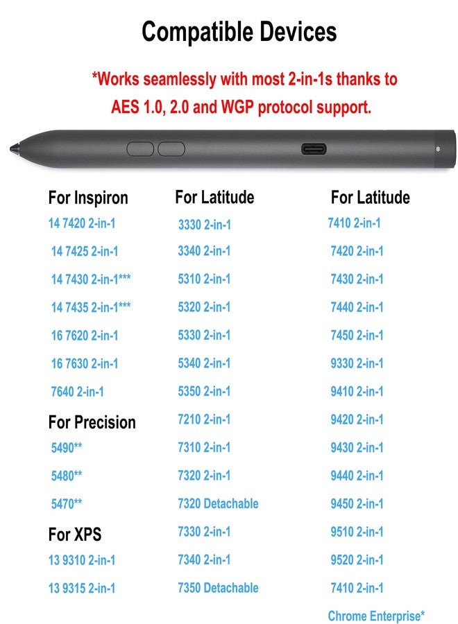 Anglepingping Premier Rechargeable Active Pen for Dell Active Pen PN7522W Laptop Pen,Compatible with Dell 2 in 1 Laptop for Inspiron 7420/7425/7430/7435/7620/7630,for Latitude 5300/5340/7210/7320/7410/9330/9520 - Image 2